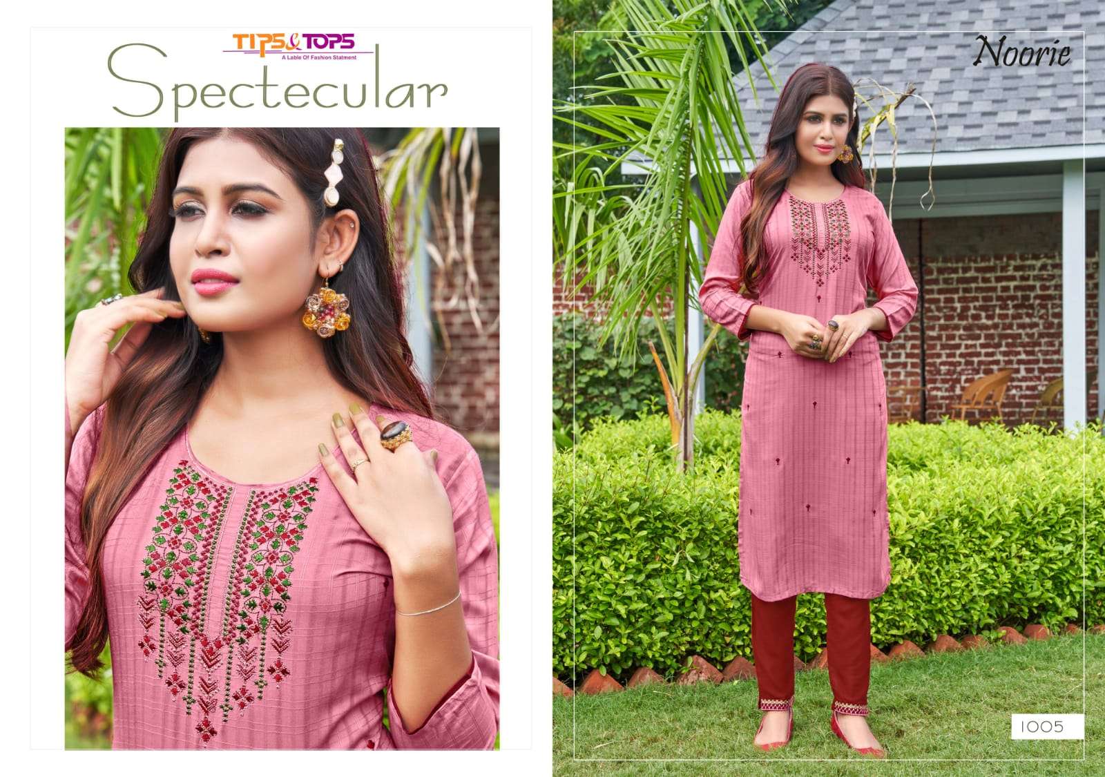 Tips & Tops-Noorie-Fancy-Rayon-Viscose-Stripes-Embroidery-Work-Straight-Kurti-Rayon-Pant-1005
